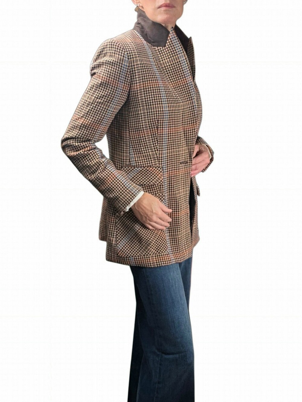 VERONICA BEARD Destry Dickey Houndstooth Checked Tweed Blazer In Chicory Multi - Picture 15 of 16